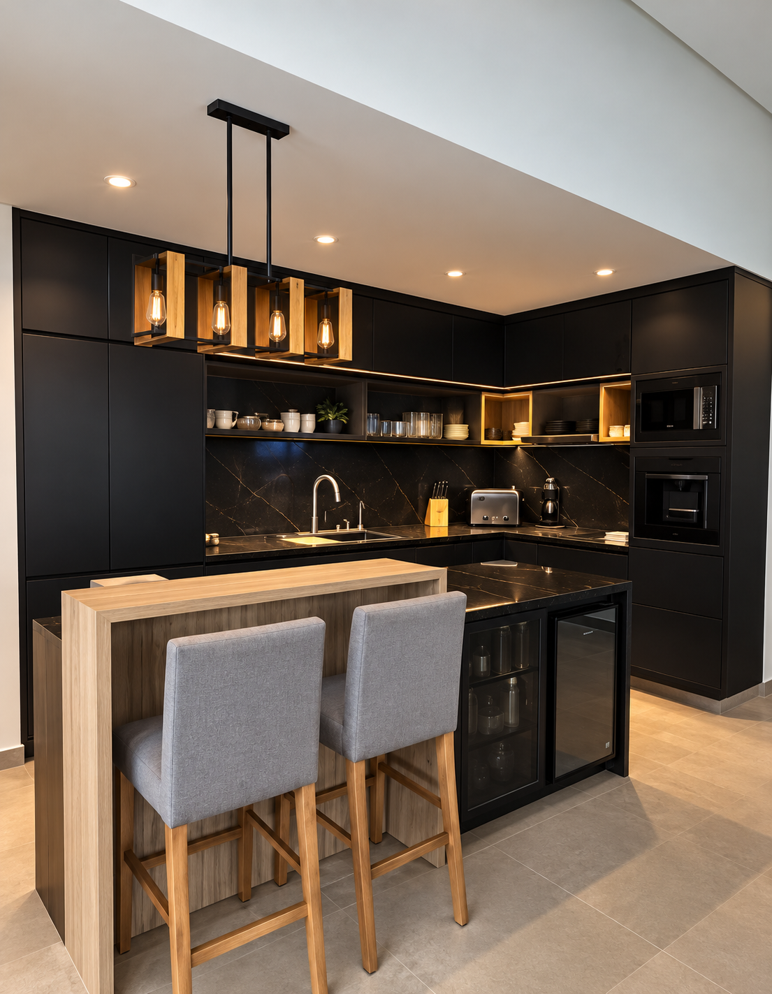 Cocina oscura con isla